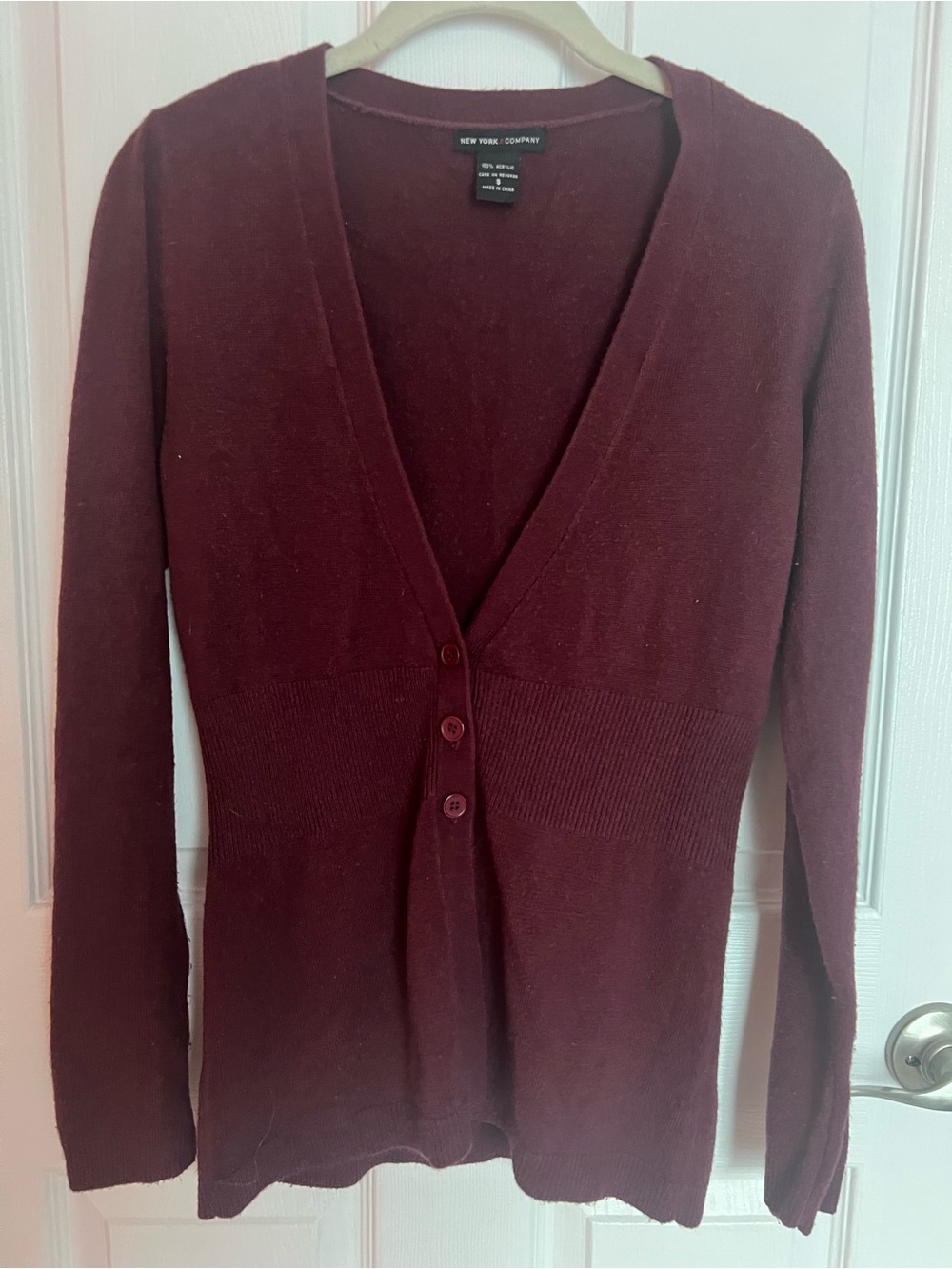 New York & Company Women’s Deep Burgundy V-Neck Cardigan Sweater